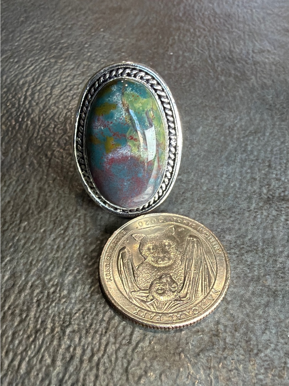 Vintage Style Women Jewelry Ring Size 8 925 Silver Plated Bloodstone Jasper - Picture 2 of 4